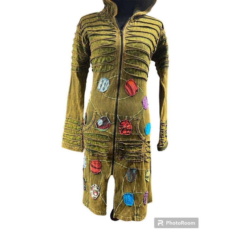 Olive Multi-Colored Patch Detail Light Jacket Wit… - image 3